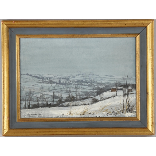 1550 - Peter Nuwcombe (1943 - 1991), oil on canvas, winter landscape, 1970, signed, 18cm x 25cm, framed