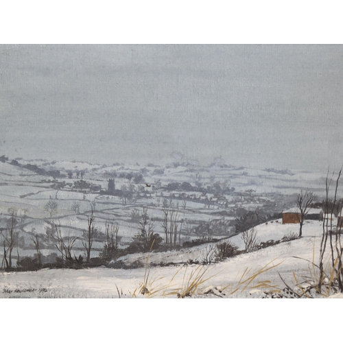 1550 - Peter Nuwcombe (1943 - 1991), oil on canvas, winter landscape, 1970, signed, 18cm x 25cm, framed