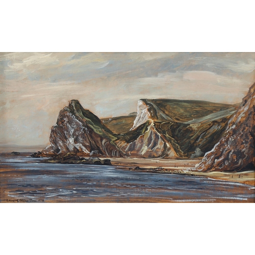 1552 - Edward Stamp RI (born 1939), oil on board, Dorset coast near Lulworth, 1976, signed, 13cm x 22cm, fr... 