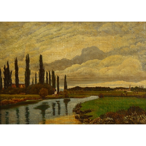 1553 - Pair of oils on panel, circa 1900, extensive landscapes, unsigned, 24cm x 33cm, framed