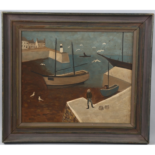 1554 - Contemporary oil on board, harbour scene, unsigned, 46cm x 54cm, framed