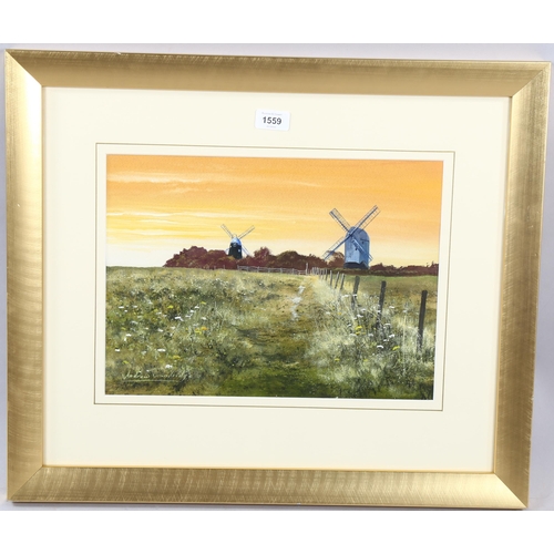 1559 - Andrew Dandridge, gouache, dawn light behind Jack and Jill, signed, 28cm x 38cm, framed