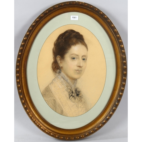 1561 - 19th century coloured pastels, portrait of a woman, unsigned, 48cm x 35cm, framed