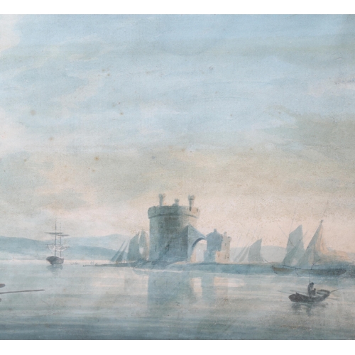 1567 - 2 x 18th or 19th century watercolours, Continental harbour scene, 34cm x 50cm, and cottage in the mo... 