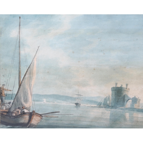 1567 - 2 x 18th or 19th century watercolours, Continental harbour scene, 34cm x 50cm, and cottage in the mo... 