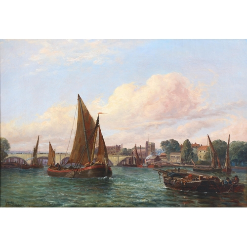 1573 - Arthur Gordon, pair of oils on canvas, Thames scenes near Putney, signed and dated 1884 and 1886, 36... 