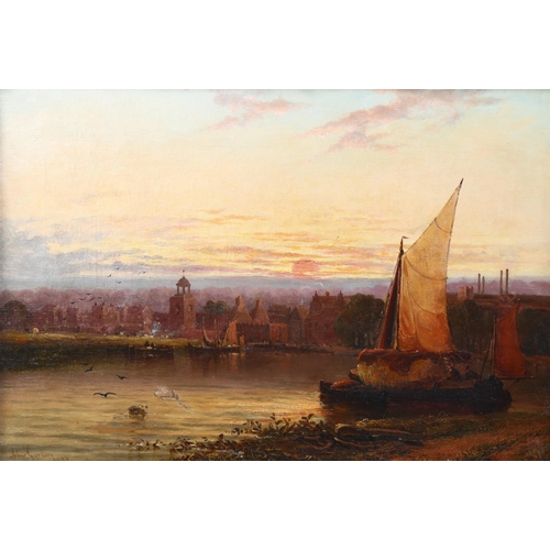 1573 - Arthur Gordon, pair of oils on canvas, Thames scenes near Putney, signed and dated 1884 and 1886, 36... 