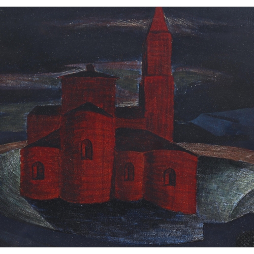 1574 - Patrick Pye (1929 - 2018), mixed media on board, Romanesque church at Segovia, signed and dated 1955... 