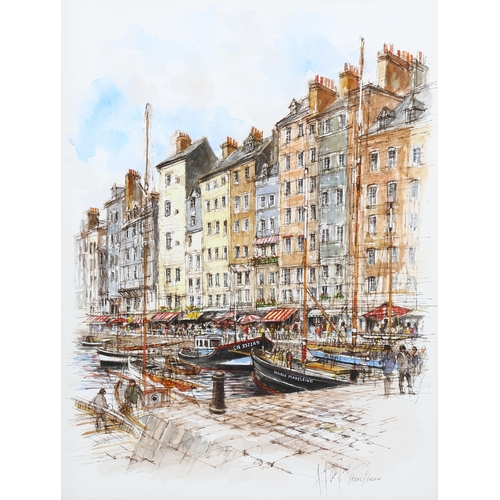 1576 - Alex Jawdokimov (born 1937), watercolour, harbour scene Honfleur, 46cm x 35cm, framed