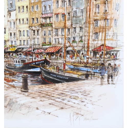 1576 - Alex Jawdokimov (born 1937), watercolour, harbour scene Honfleur, 46cm x 35cm, framed