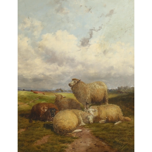 1577 - 19th century oil on wood panel, sheep in a field, signed with monogram, 45cm x 34cm, framed