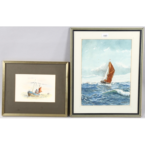 1583 - Ray Highams, watercolour, sailing barge, 38cm x 28cm, and Peter Lord, watercolour, fishing boat, 16c... 