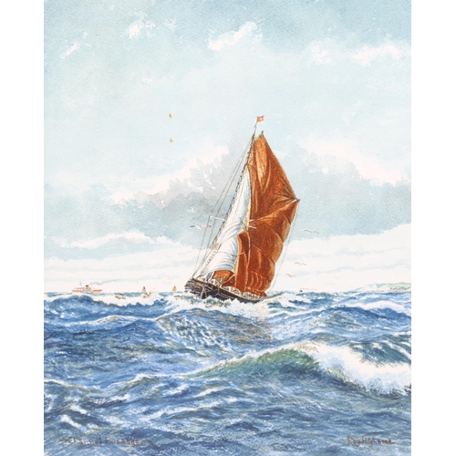 1583 - Ray Highams, watercolour, sailing barge, 38cm x 28cm, and Peter Lord, watercolour, fishing boat, 16c... 