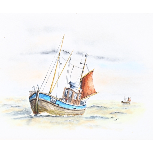 1583 - Ray Highams, watercolour, sailing barge, 38cm x 28cm, and Peter Lord, watercolour, fishing boat, 16c... 