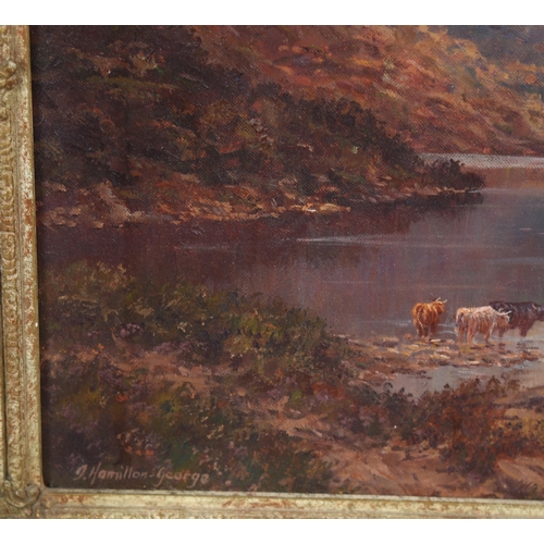 1584 - Jean Hamilton-George (born 1948), oil on canvas, Highland landscape, signed, 40cm x 50cm, framed