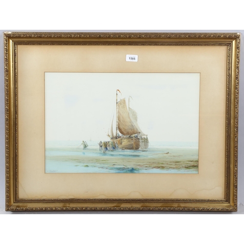 1585 - W Baker, watercolour, unloading catch, signed, 34cm x 50cm, framed