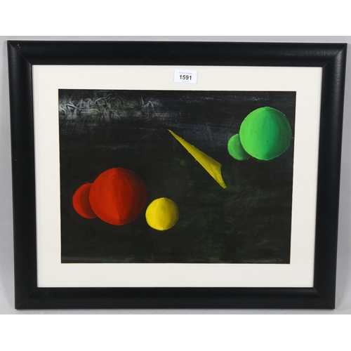 1591 - Jo Barnes, acrylic on board, abstract, signed, 30cm x 40cm, framed