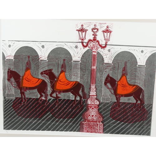 1592 - Robert Tavener, screenprint, Horse Guards in Friary Court, signed in pencil, no. 3/30, 50cm x 70cm, ... 