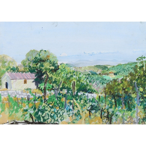 1603 - Virginia Powell (1939), gouache and pastel on paper, Vineyard and Tuscan View, signed lower right, 2... 