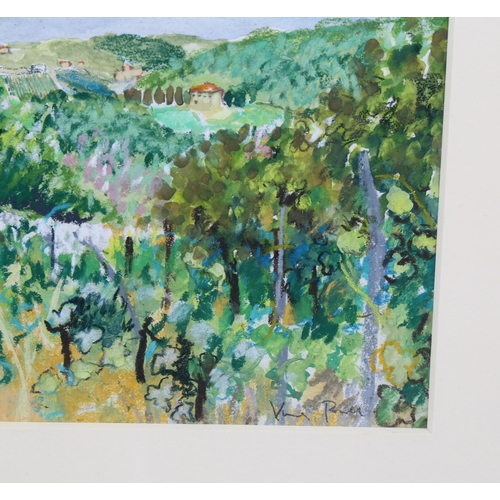 1603 - Virginia Powell (1939), gouache and pastel on paper, Vineyard and Tuscan View, signed lower right, 2... 