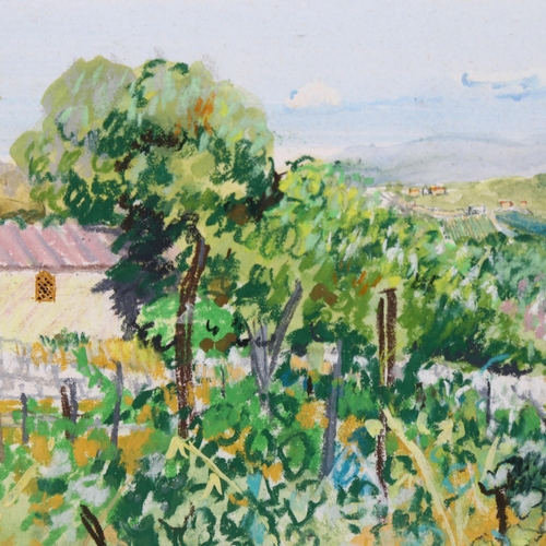 1603 - Virginia Powell (1939), gouache and pastel on paper, Vineyard and Tuscan View, signed lower right, 2... 