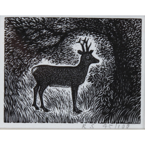 1605 - Reynolds Stone (1909-1979), limited edition wood engraving on paper, Encounter with a Roe Deer, from... 