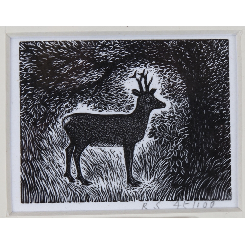 1605 - Reynolds Stone (1909-1979), limited edition wood engraving on paper, Encounter with a Roe Deer, from... 