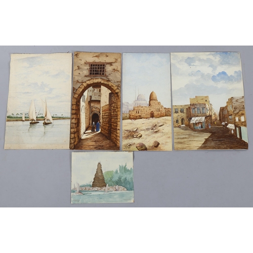 1626 - 5 early 20th century watercolours, scenes in North Africa, unframed (5)