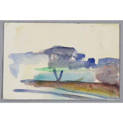 1633 - Newton Haydn Stubbing (1921 - 1983), watercolour on a postcard, abstract landscape, signed and inscr... 