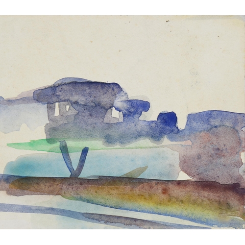 1633 - Newton Haydn Stubbing (1921 - 1983), watercolour on a postcard, abstract landscape, signed and inscr... 