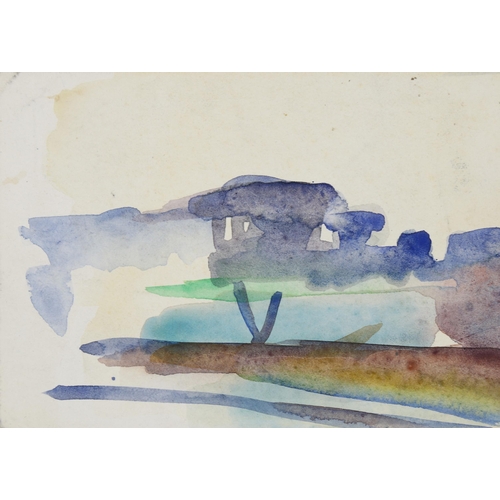 1633 - Newton Haydn Stubbing (1921 - 1983), watercolour on a postcard, abstract landscape, signed and inscr... 