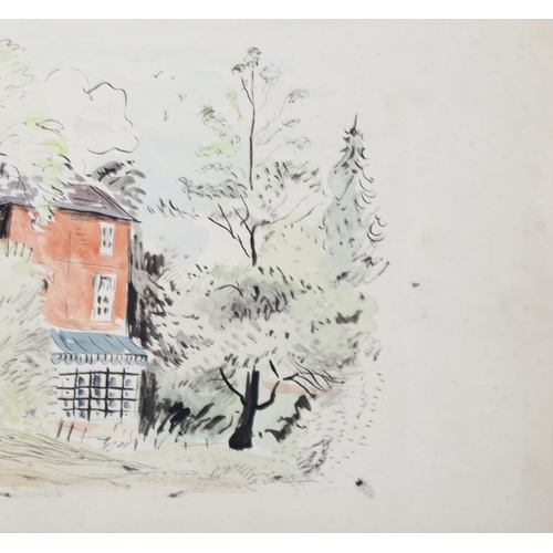 1636 - Robin Darwin, watercolour, country cottage, 25cm x 35cm, unframed