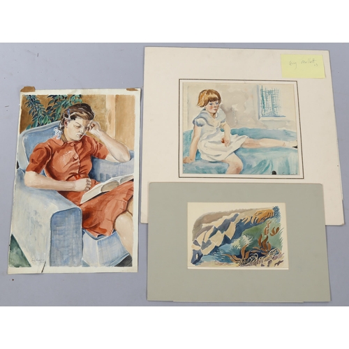 1637 - Guy Malet (1900 - 1973), 3 watercolour portraits, largest 48cm x 32cm, unframed (3)