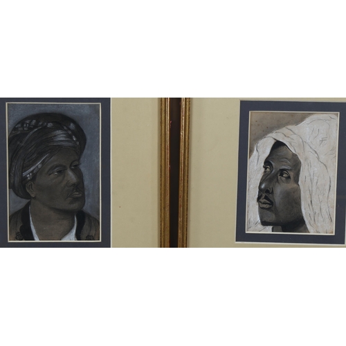 1641 - A pair of early 20th century charcoal and chalk portraits of Arab men, indistinctly signed, 16cm x 1... 