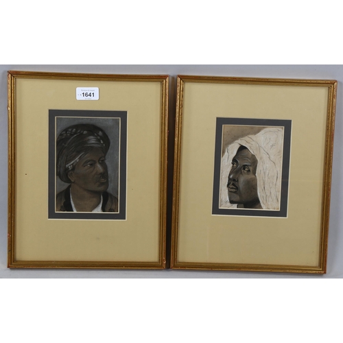 1641 - A pair of early 20th century charcoal and chalk portraits of Arab men, indistinctly signed, 16cm x 1... 