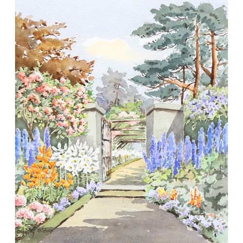 1644 - Dorothy Bishop SWA, watercolour, the garden walk, signed, 31cm x 27cm, framed