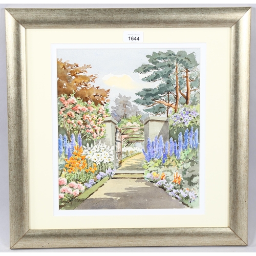 1644 - Dorothy Bishop SWA, watercolour, the garden walk, signed, 31cm x 27cm, framed