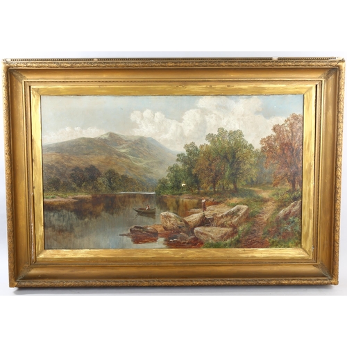 1650 - Charles Shaw, large 19th century oil on canvas, rural lake scene, signed, 76cm x 127cm (30