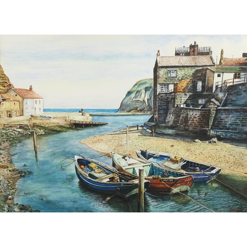 1655 - H Bateman, watercolour, Whitby harbour, signed, 43cm x 57cm, framed