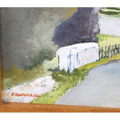 1661 - Jean Crummack, 2 oils on board and canvas, a country lane, 50cm x 75cm, and abstract landscape, 50cm... 