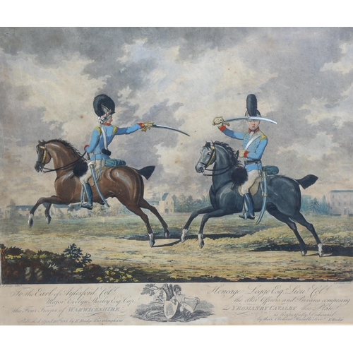 1668 - C Williams after E Rudge, hand coloured engraving, Cavalry Officers, published 1801, image 31cm x 42... 