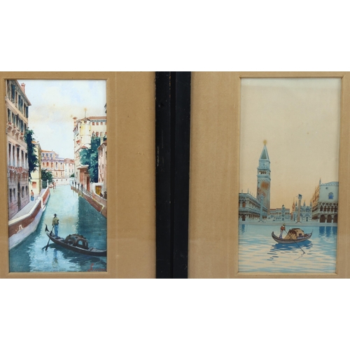 1669 - 2 watercolours, Venetian canal scenes, circa 1900, 28cm x 14cm, framed