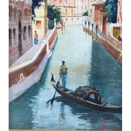 1669 - 2 watercolours, Venetian canal scenes, circa 1900, 28cm x 14cm, framed