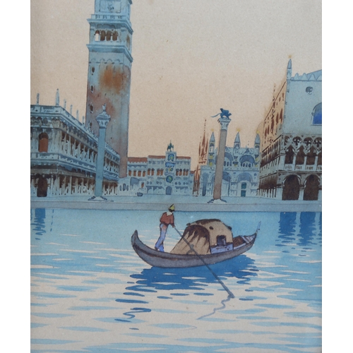 1669 - 2 watercolours, Venetian canal scenes, circa 1900, 28cm x 14cm, framed