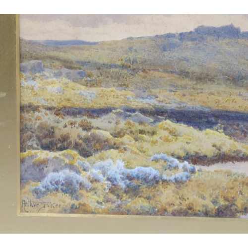 1672 - Arthur Suker, watercolour, an autumn day on Dartmoor, 25cm x 62cm, framed