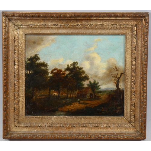 1678 - 19th century oil on wood panel, farm landscape, unsigned, 25cm x 30cm, framed