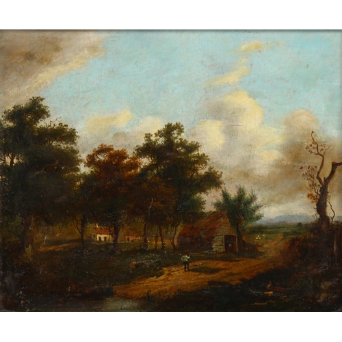 1678 - 19th century oil on wood panel, farm landscape, unsigned, 25cm x 30cm, framed