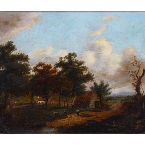 1678 - 19th century oil on wood panel, farm landscape, unsigned, 25cm x 30cm, framed