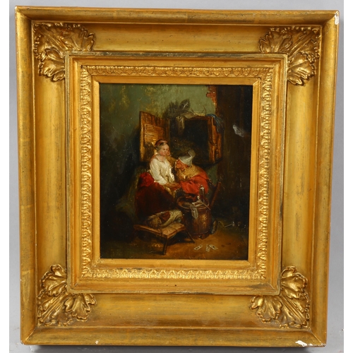 1679 - 19th century oil on wood panel, the fortune teller, unsigned, 24cm x 20cm, framed