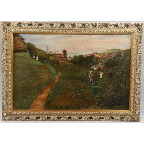 1680 - 19th century oil on canvas, children blackberry picking Hastings, unsigned, 41cm x 61cm, framed